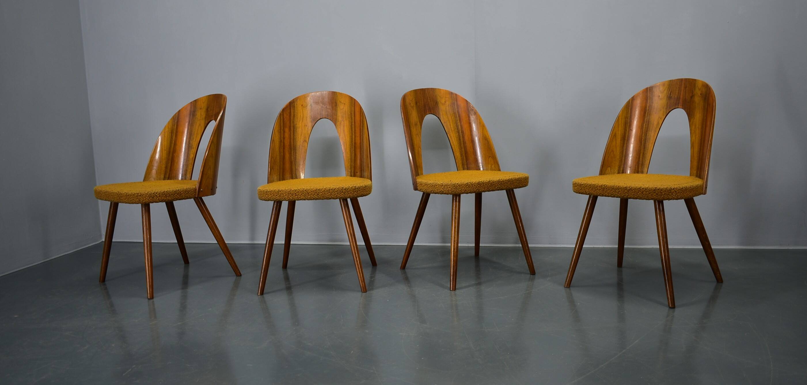 1960s Antonin Suman set of four dining chairs in walnut finish, Czechoslovakia
