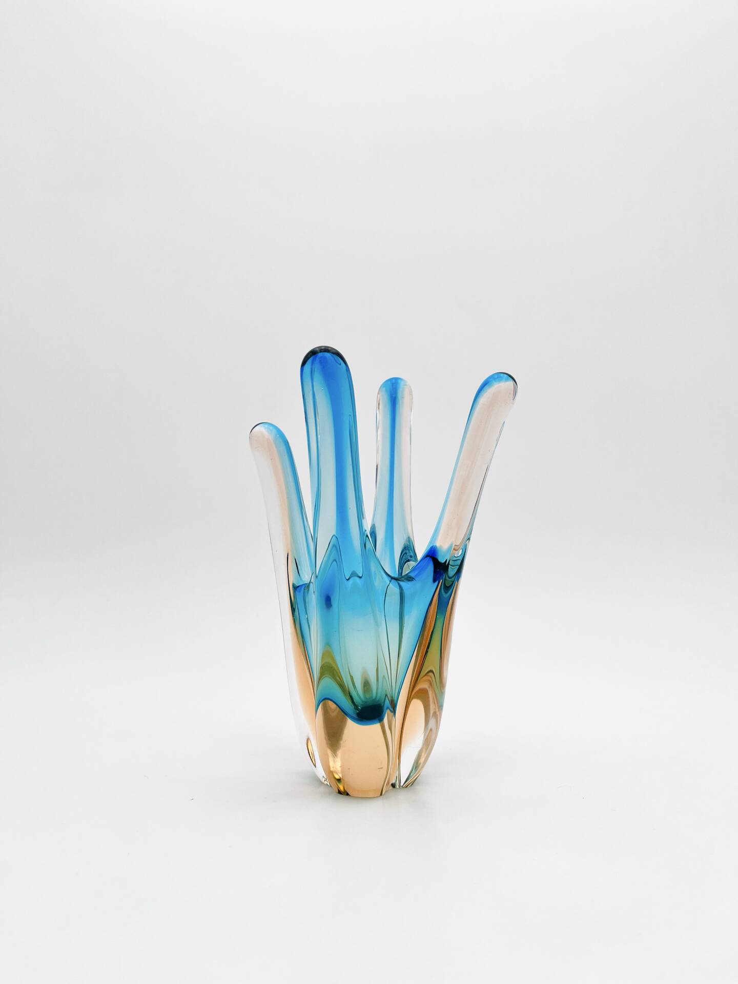 Murano Sommerso Blue Turquoise & Amber Vase Sculpture with 4 Branches 19.5cm