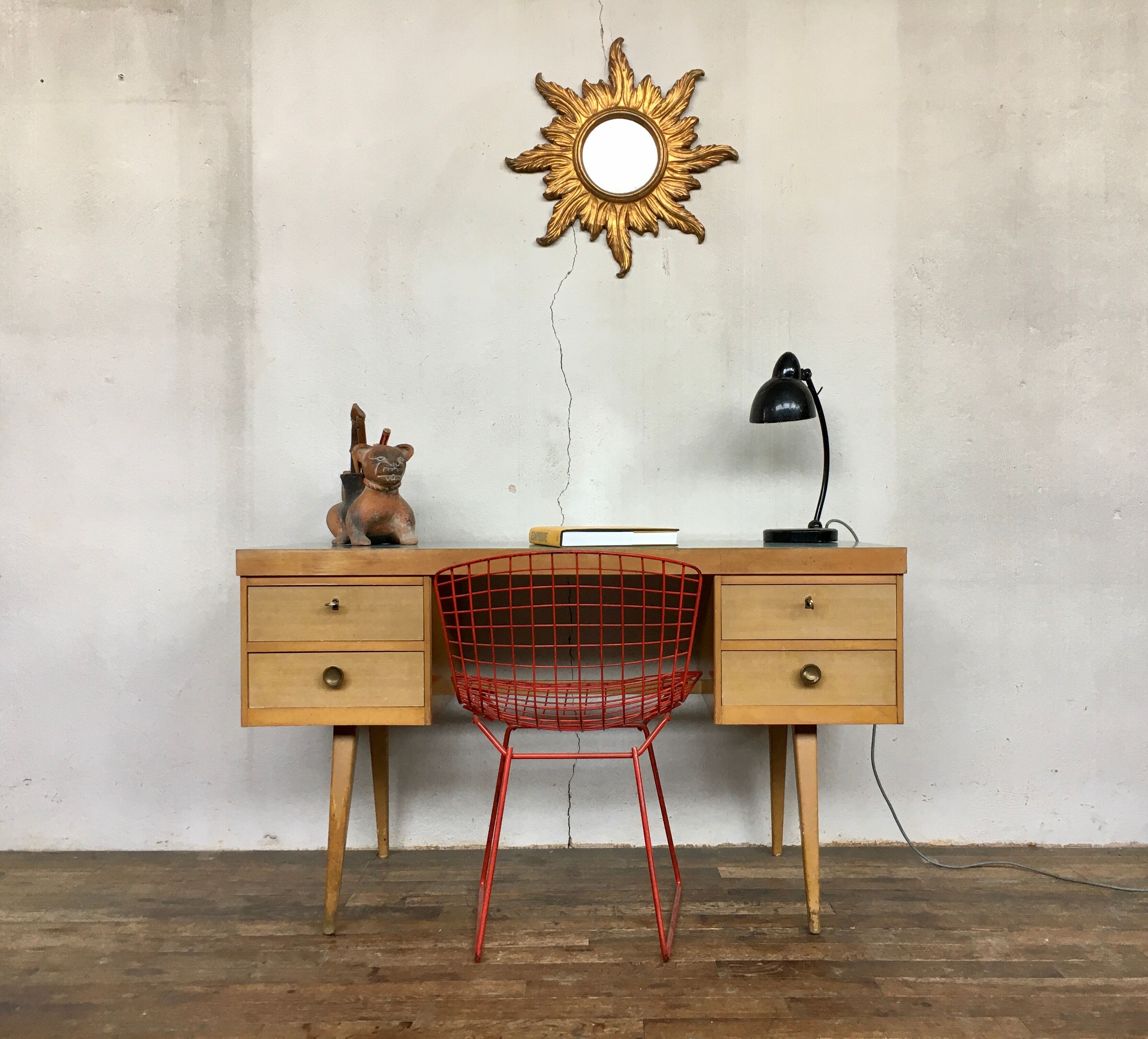 Bureau d'appoint scandinave en teck de 1950 1960 old vintage formica bleu vert