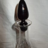 Wine carafe glass foot dark purple cork