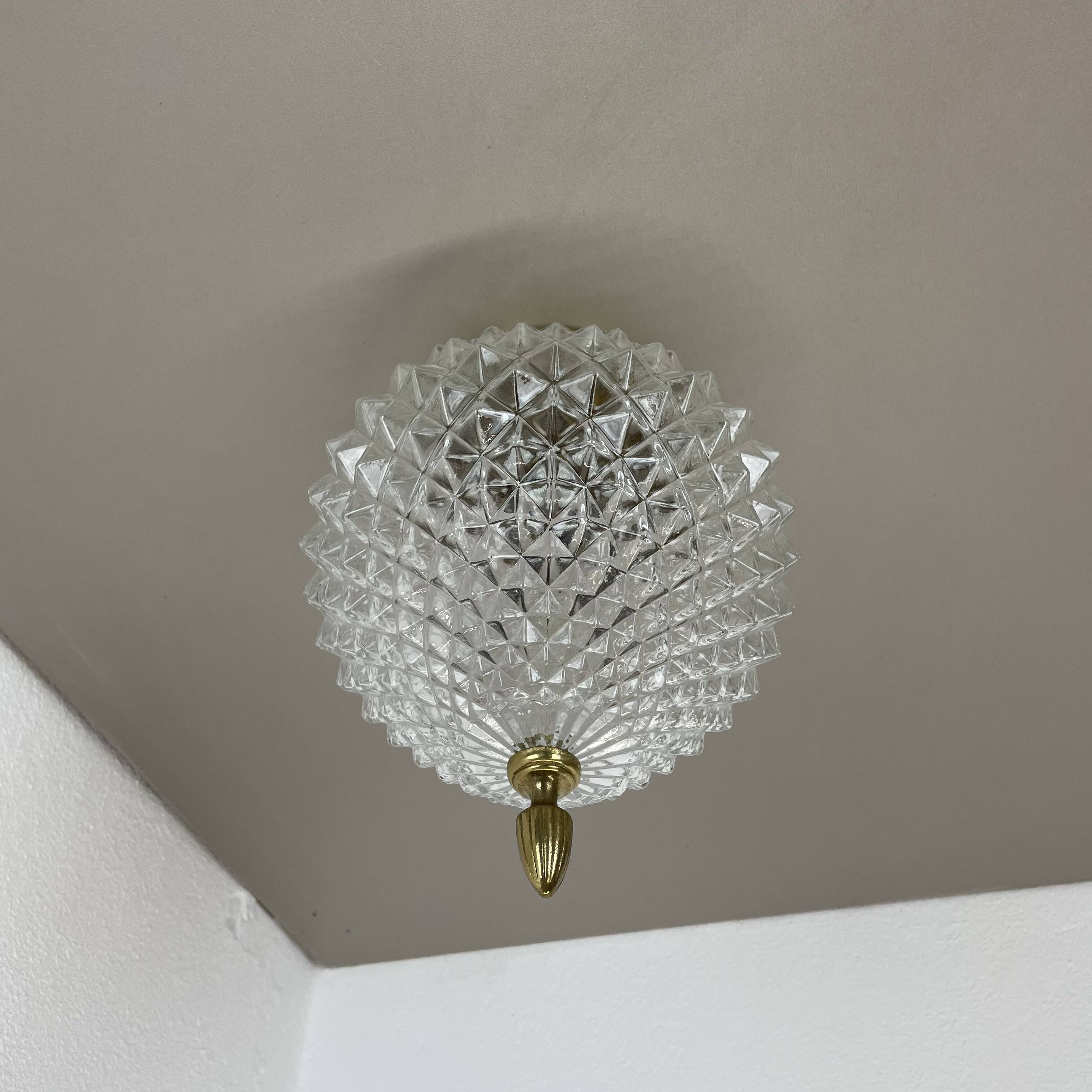 Modernist  "pineapple" ceiling light by glashütte limburg attrib., germany 1970