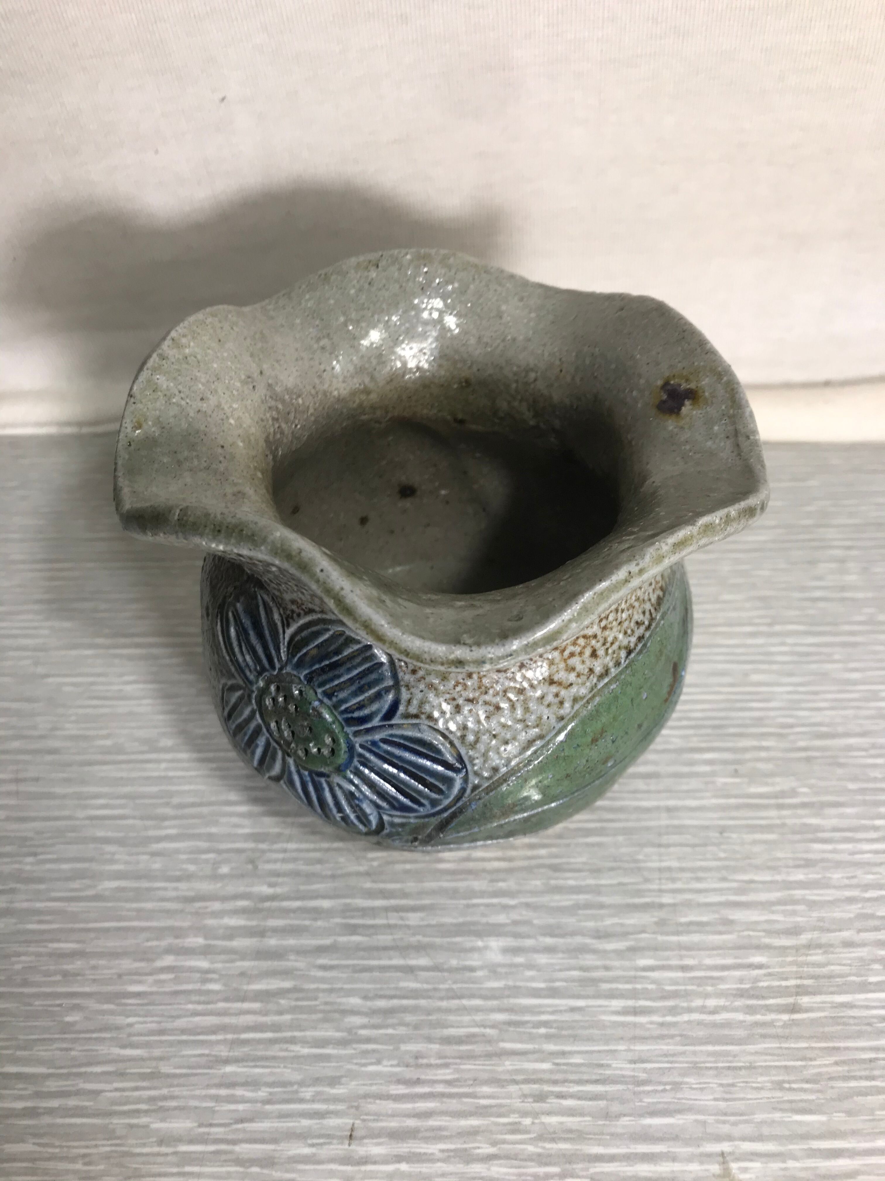 Ancient Vase in Gres Enamelled Drawing Of Flowers Col Corolle Signed Vintage