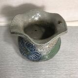 Ancient Vase in Gres Enamelled Drawing Of Flowers Col Corolle Signed Vintage