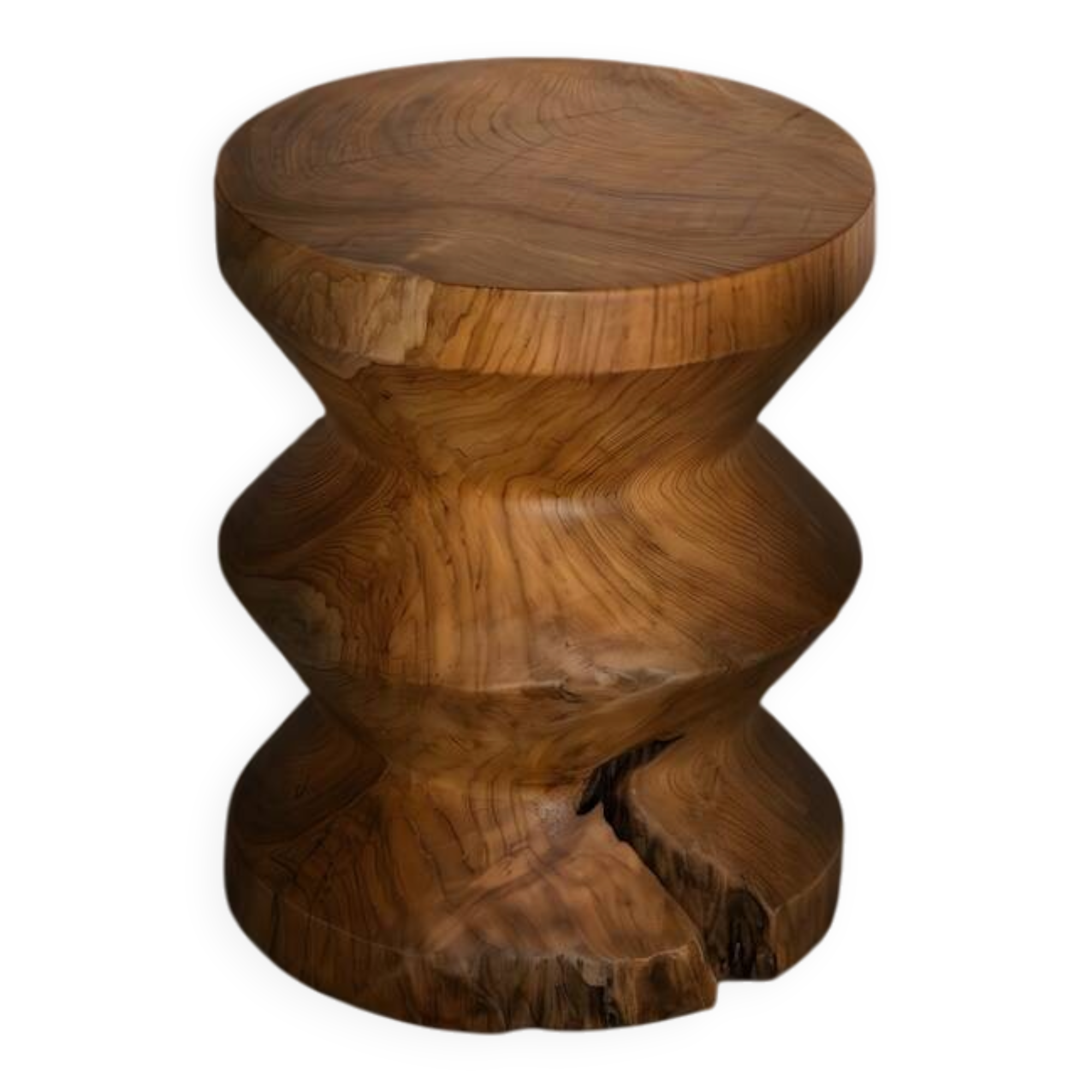 EVA stool in hand-carved solid recycled teak
