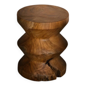 EVA stool in hand-carved solid recycled teak