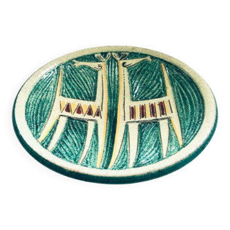 Large Art Ceramic Studio Etruscan Horses Bowl by Fratelli Fanciullacci, Italy, 1960s