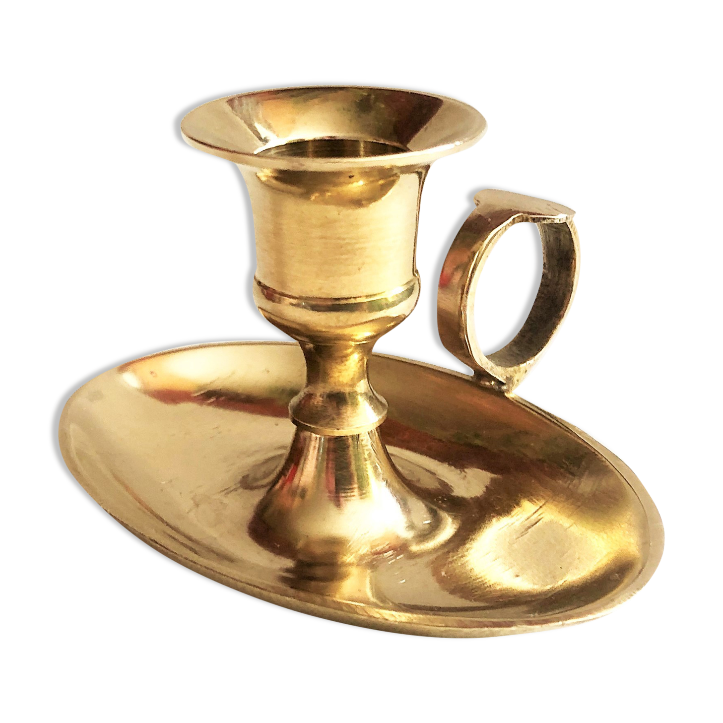 Brass oval hand candle holder
