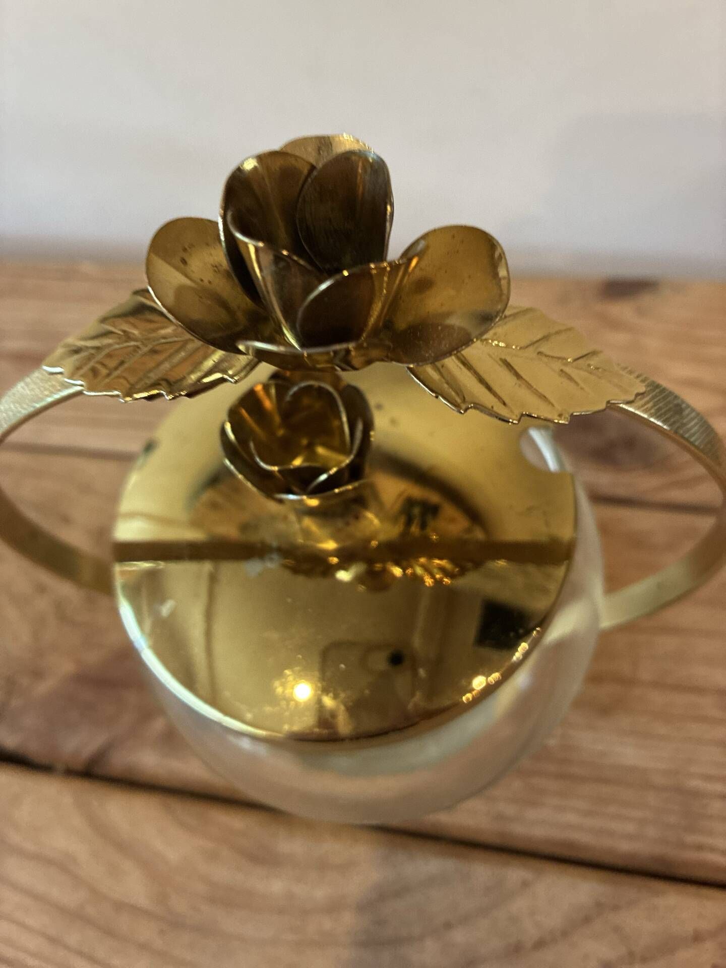 Vintage glass & gilded brass sweet jar / bonbonnière – Rose decor