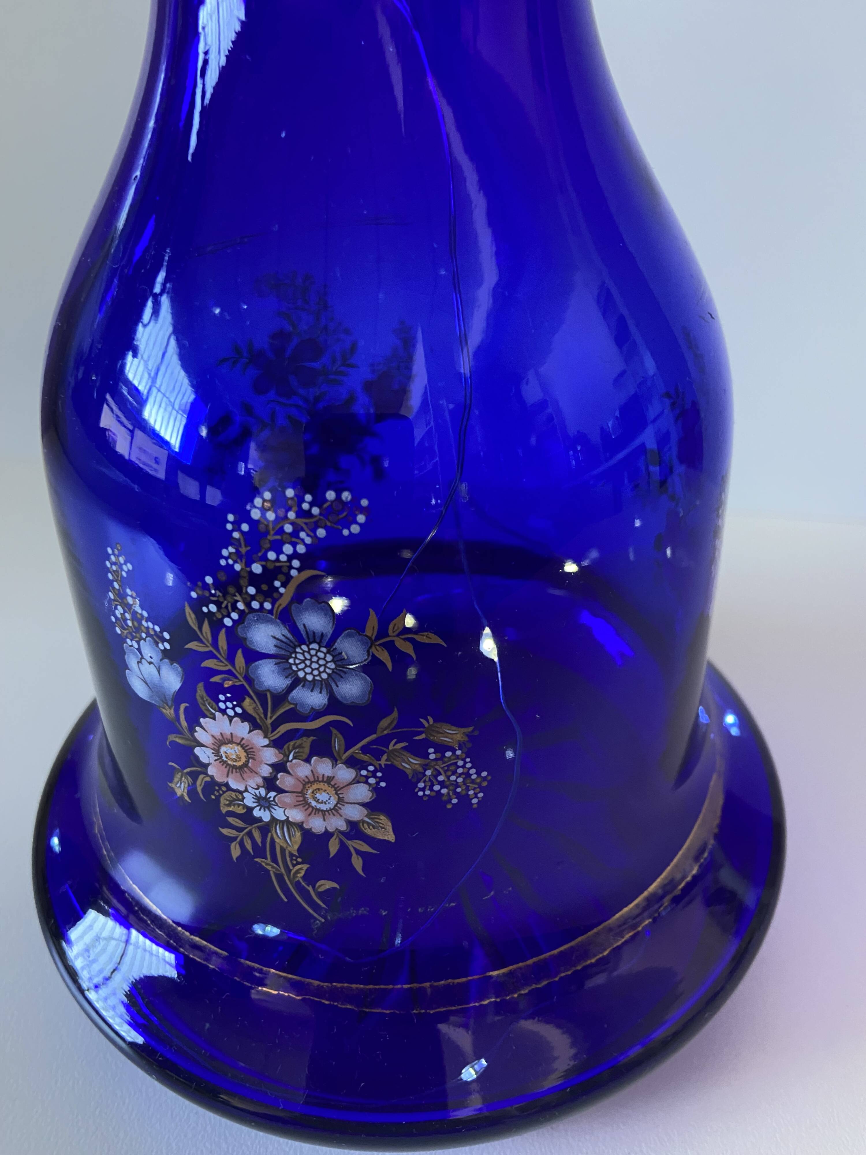 Atypique Gros Vase Photophore Verre Épais Bleu Cobalt Décoratif Carafe