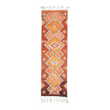 1970s Vintage Turkish Hand-Knotted Wool Cotton Orange Runner Rug 92x320