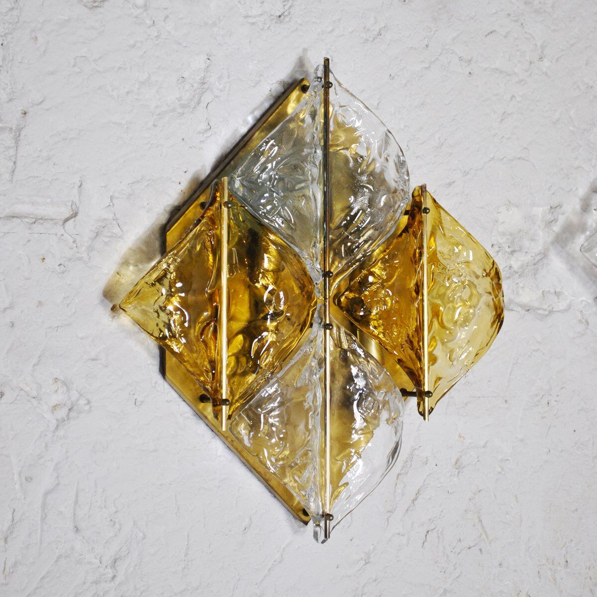 Amber glass and brass wall light by Mazzega, set of 2.