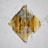 Amber glass and brass wall light by Mazzega, set of 2.