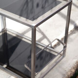 Serving glass mirror and vintage chrome, trolley with wheels, rolling bar, design bauhaus