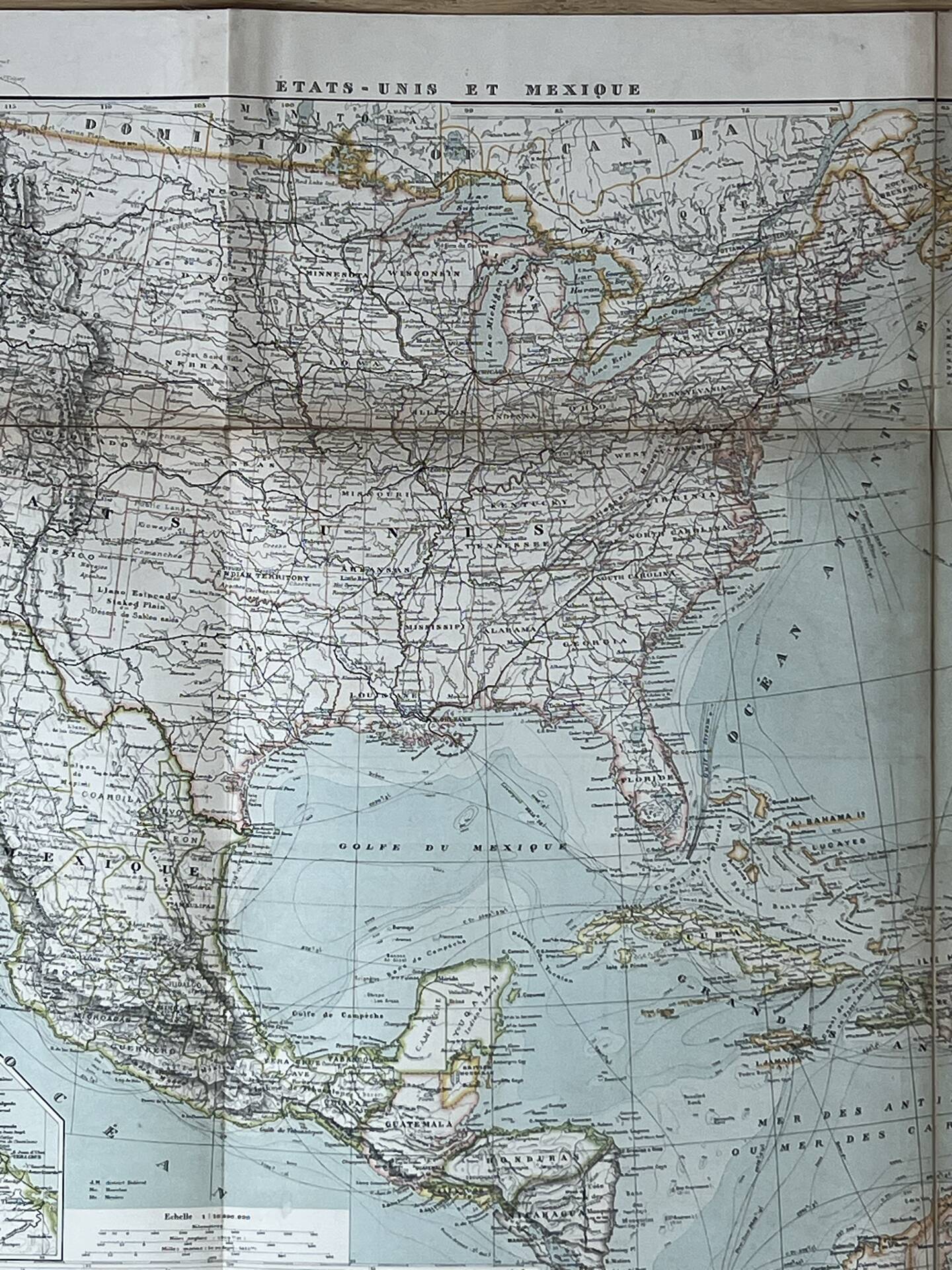 Carte ancienne États Unis et Mexique 70,5x53cm