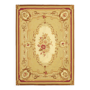 Handmade European Vintage Aubusson Kilim 265 cm x 362 cm