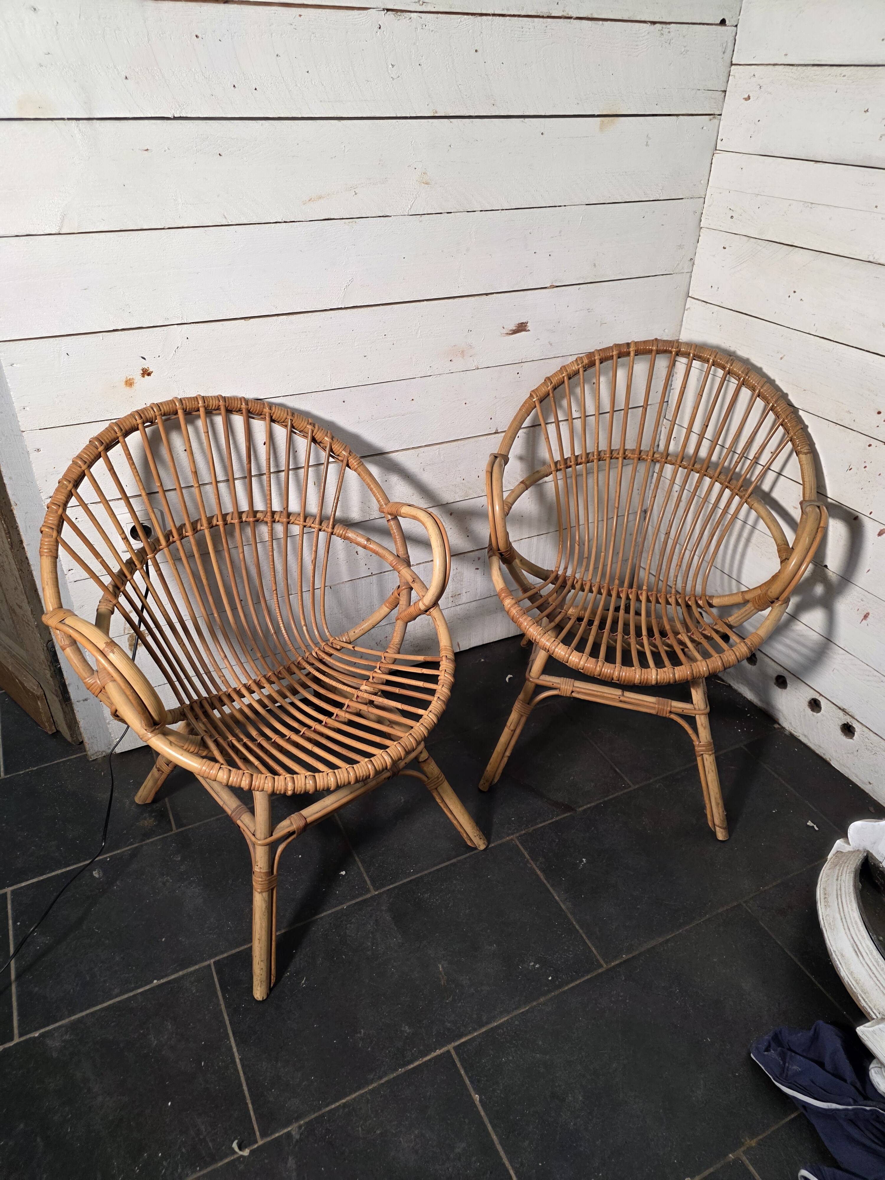 Pair of 1960s rattan armchairs