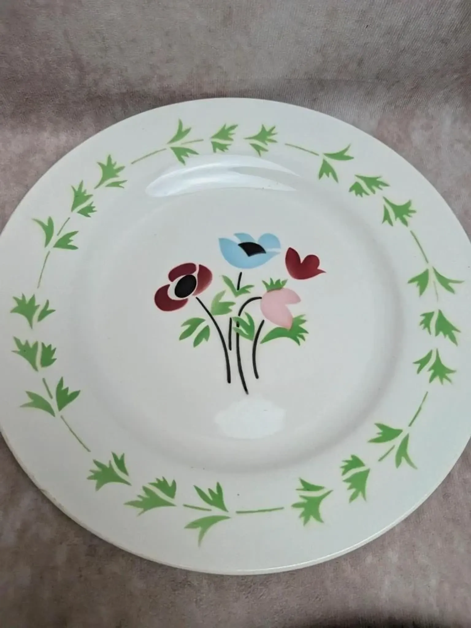 Set of 9 flat plates in ironstone Digoin Sarreguemines – Poupette model – Vintage