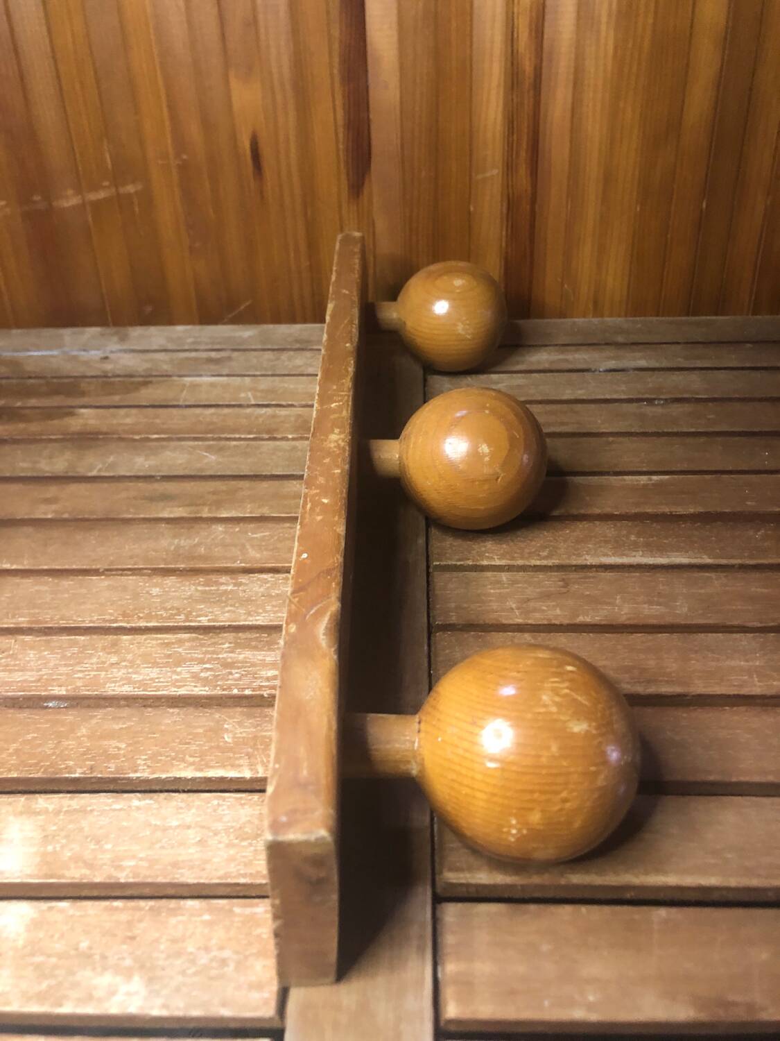 Old Wall Coat Rack x3 Vintage Wood #A416