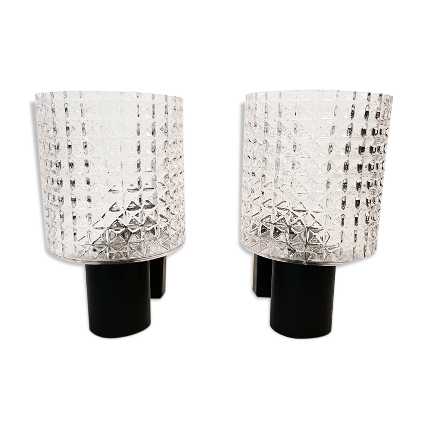 Pair of metal and glass wall lamp  70s