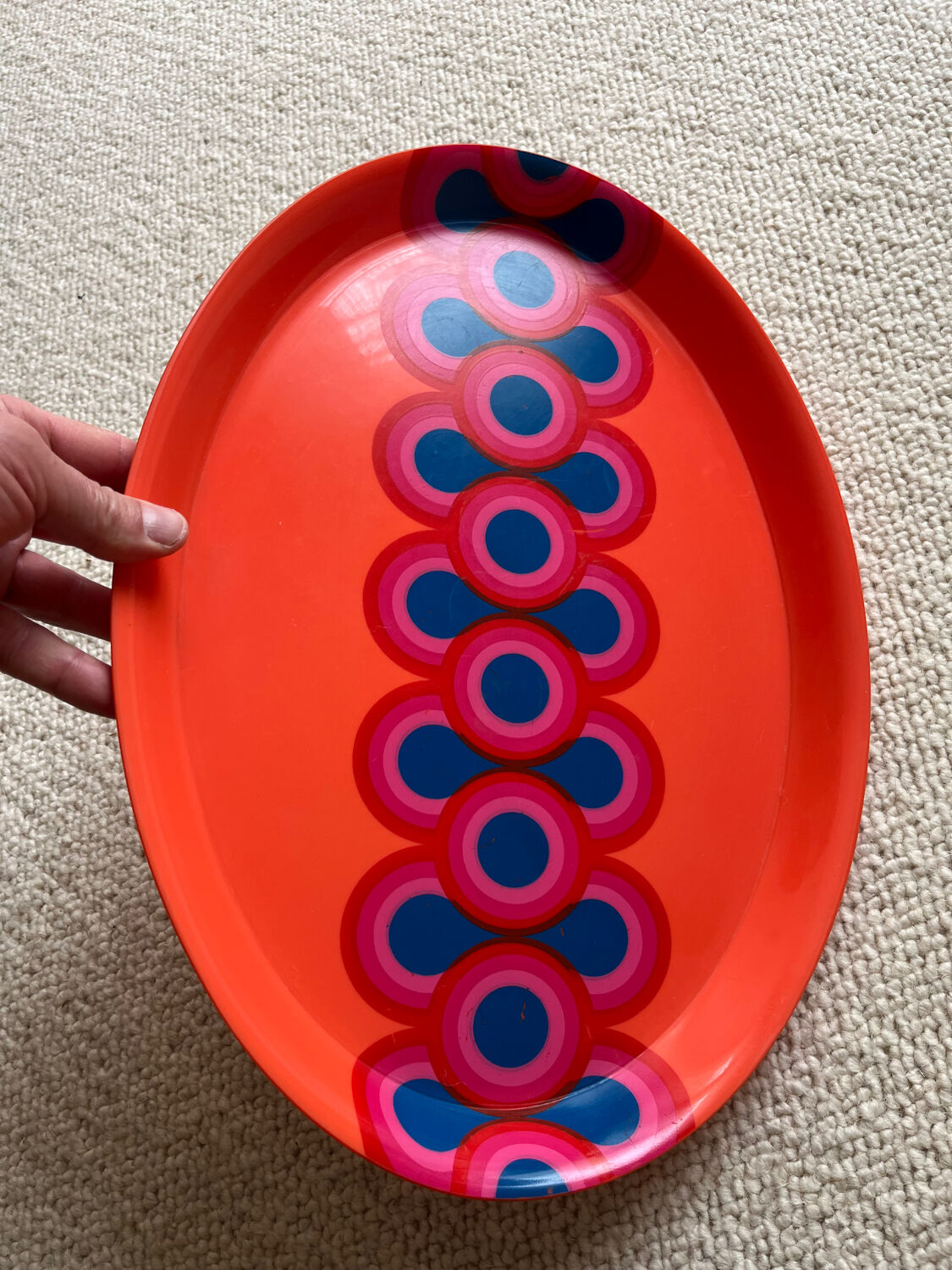 Guzzini orange plate, Ornella Noorda, 1970 design