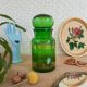 Apothecary green glass jar with gilding -vintage