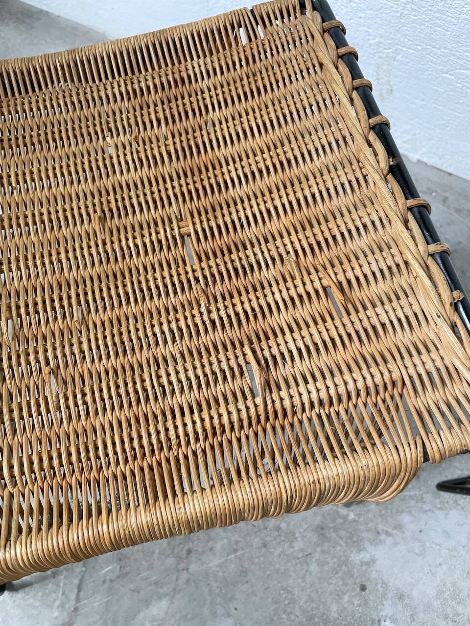 Set of three Raoul Guys wicker and metal stools