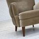 1970s, Danish armchair, green furniture velour, beech wood legs.
