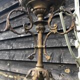 Antique French Napoleon III Brass & Bronze Opaline Glass Ceiling Light