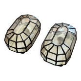 Pair of wall sconces or ceiling light in transparent glass with a stained glass spirit.