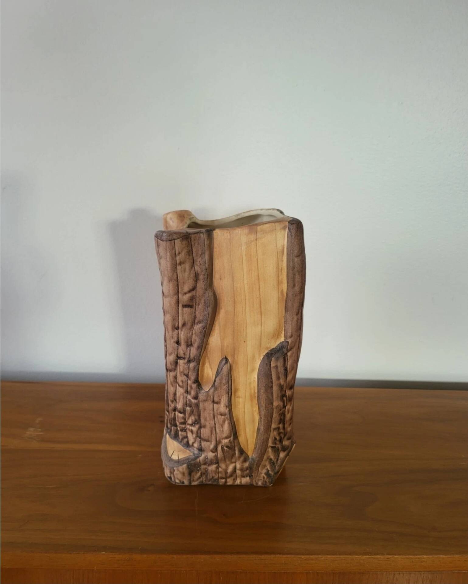Vintage Vallauris Ceramic Vase Grandjean Jourdan Faux Wood