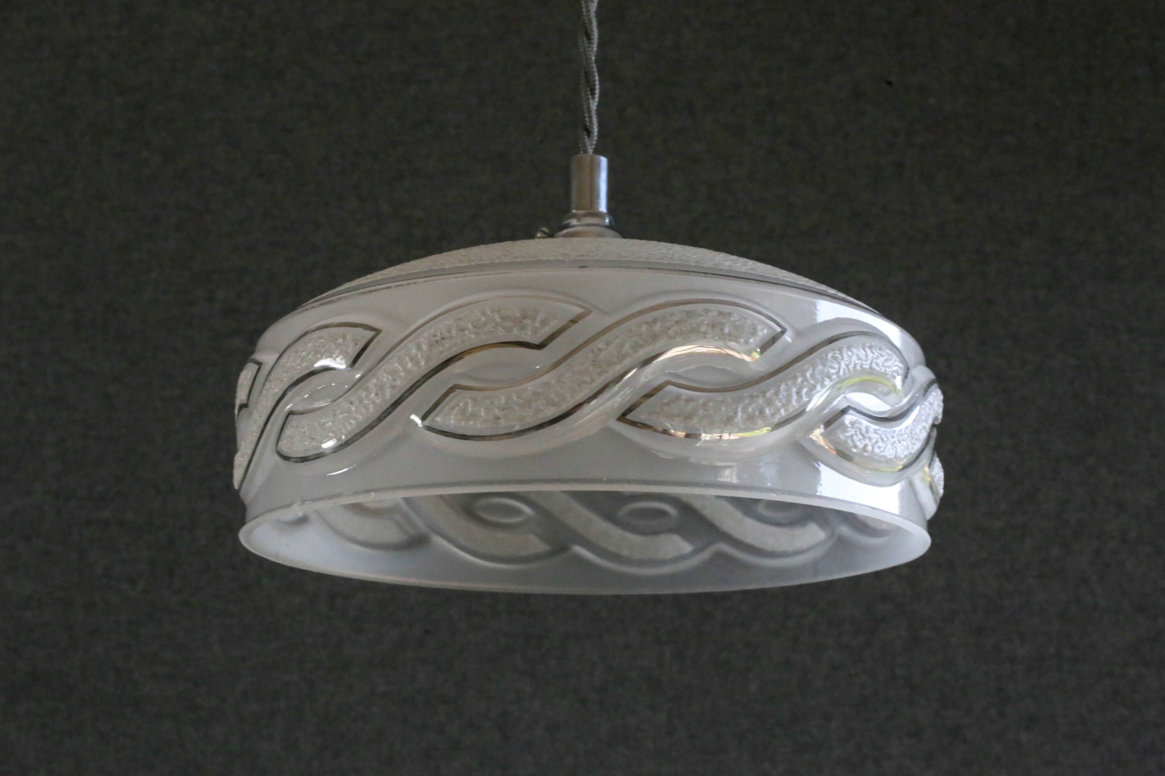 Antique pendant light in translucent grey clichy glass, molded - supplied with chrome socket