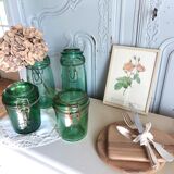 Set of 4 green glass jars