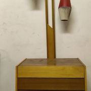 Brown walnut cocktail cabinet with integrated lamp holders and 2 lampshades, 1950s