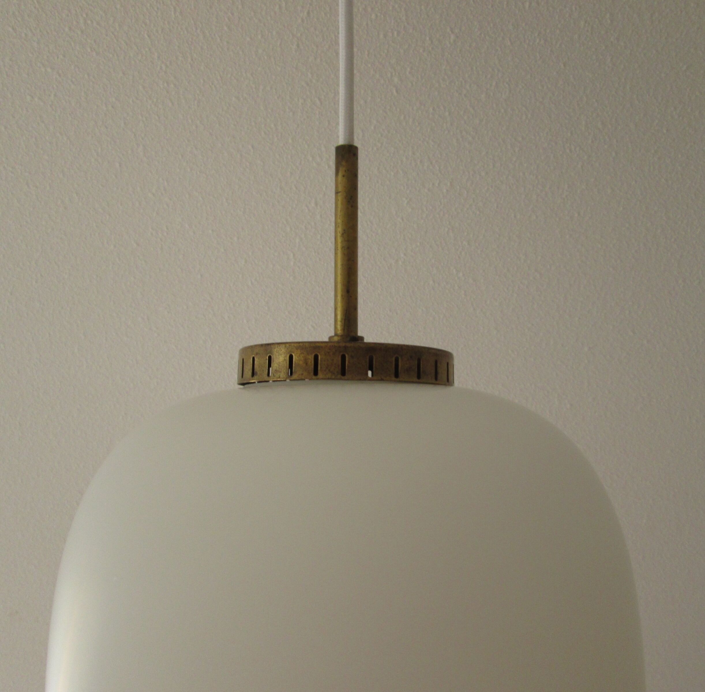 Satinated opaline glass/brass Kina hanging lamp, Bent Karlby, Lyfa