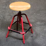 Red stool with industrial vintage screw 80s