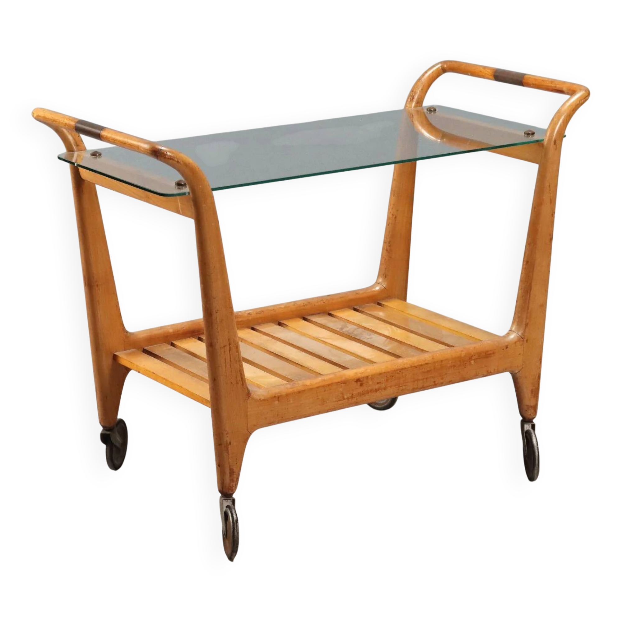 Vintage kitchen sideboard in beech, brass, and glass, Italian design, 1950s.