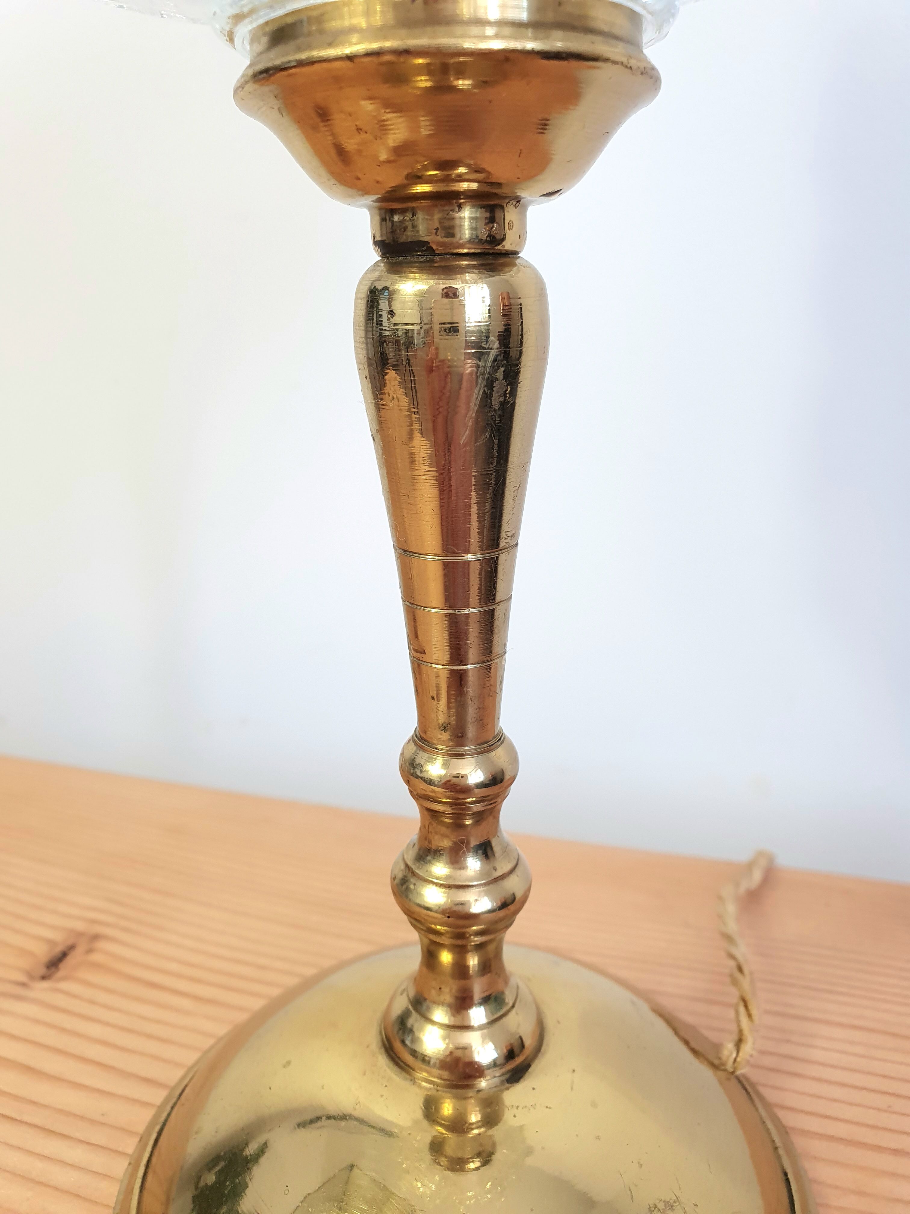 Vintage table lamp, brass foot and glass globe