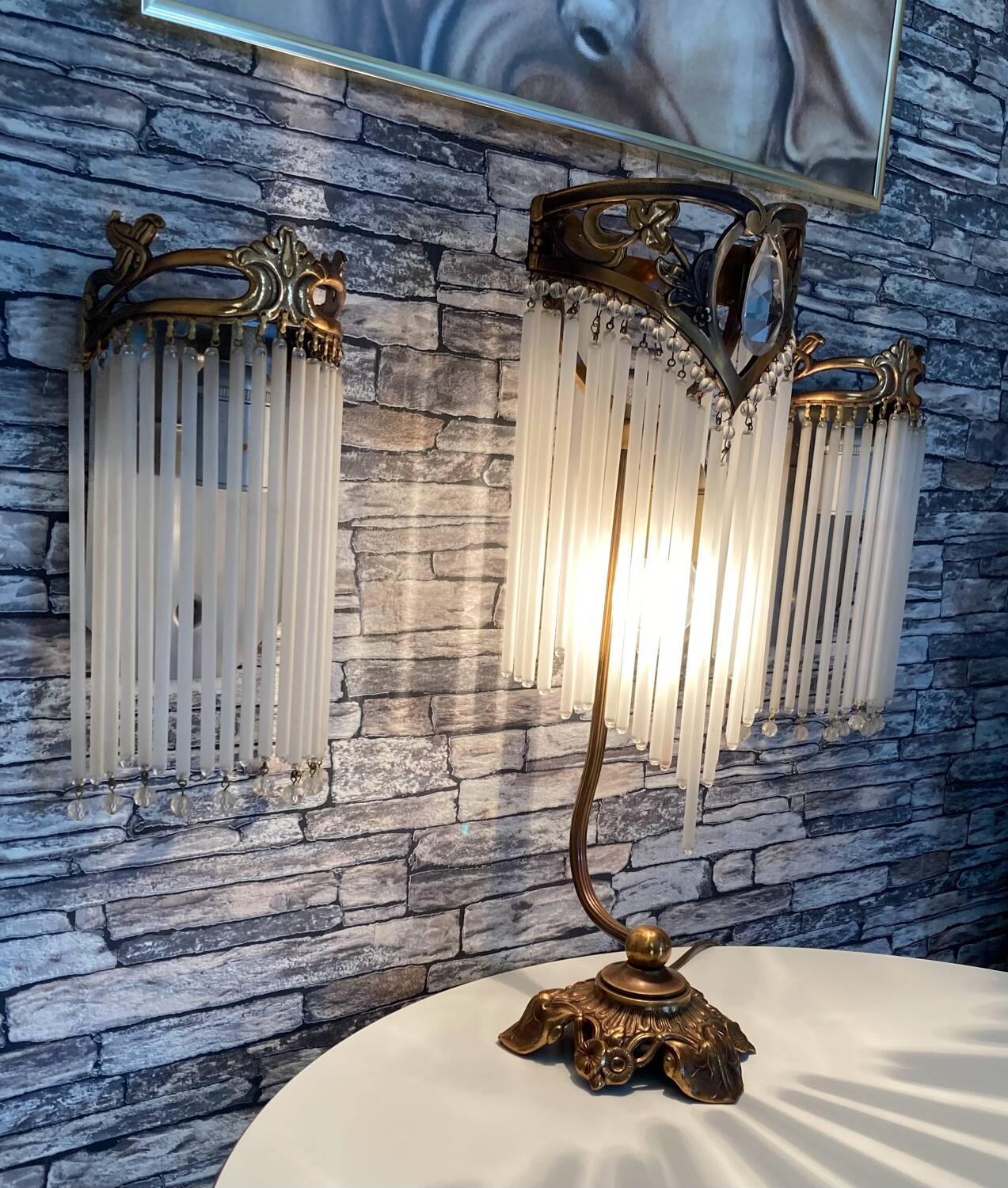 Guimard-style sign neck lamp with two wall lights
