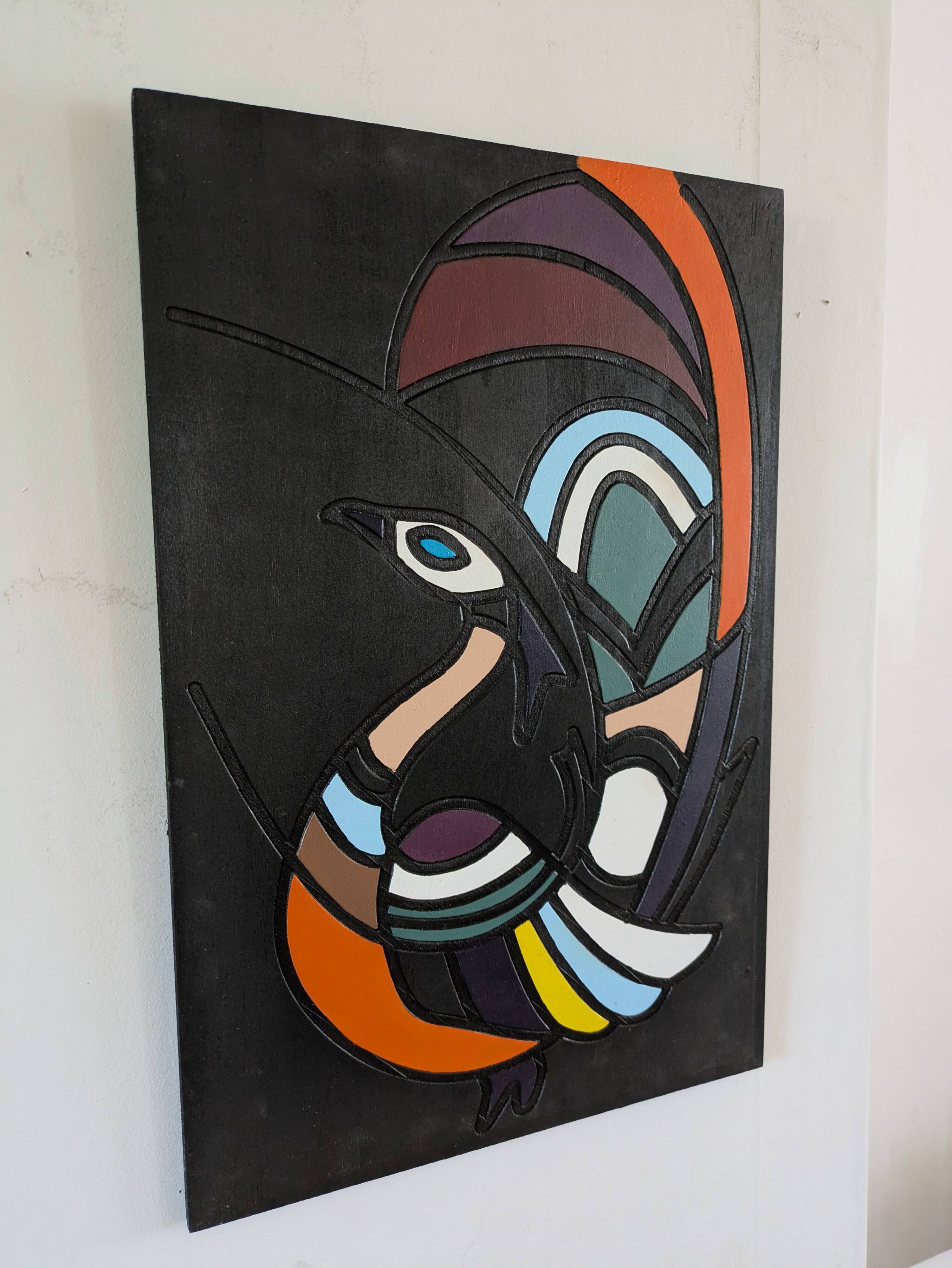 Carved tribal animal art painting