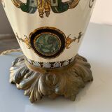Pied de lampe en faience de gien décor renaissance 1876