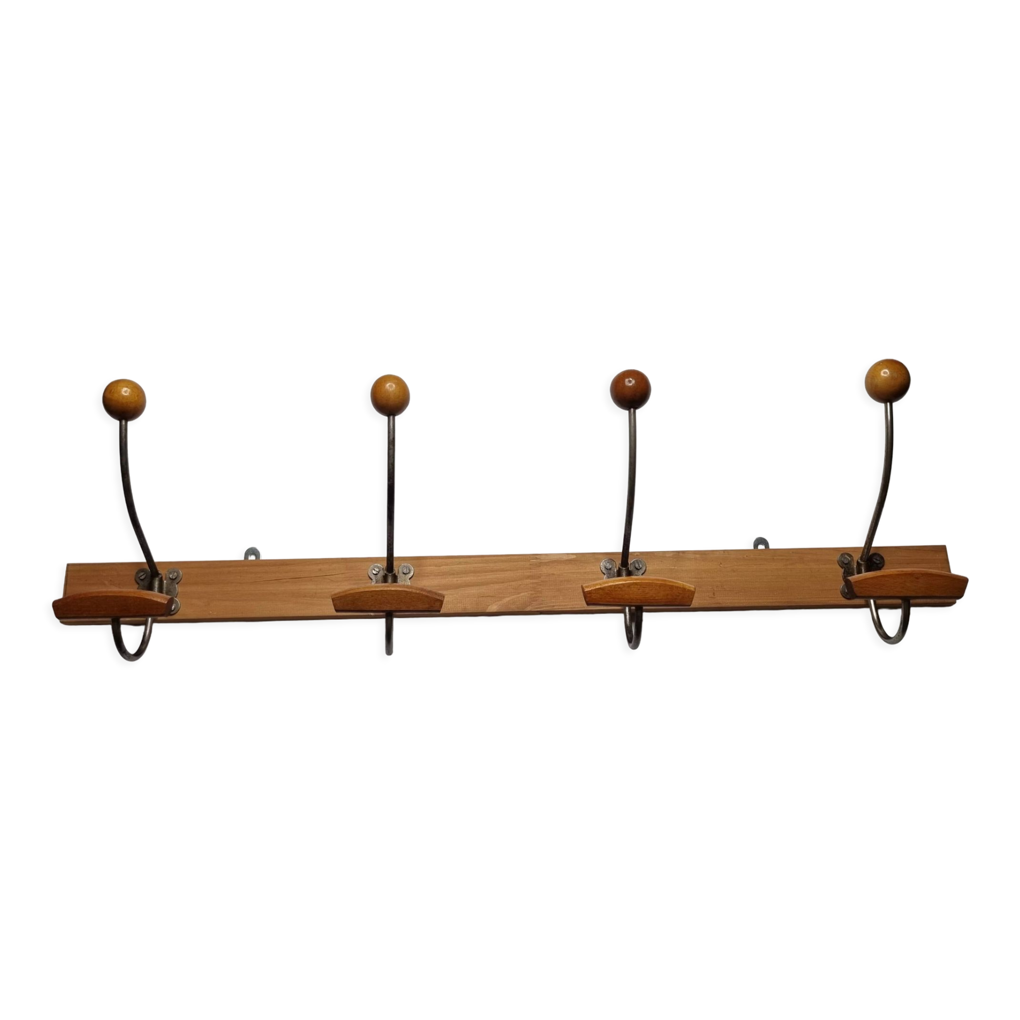 Wall coat rack "bistrot" in metal and wood 1900, 4 hooks