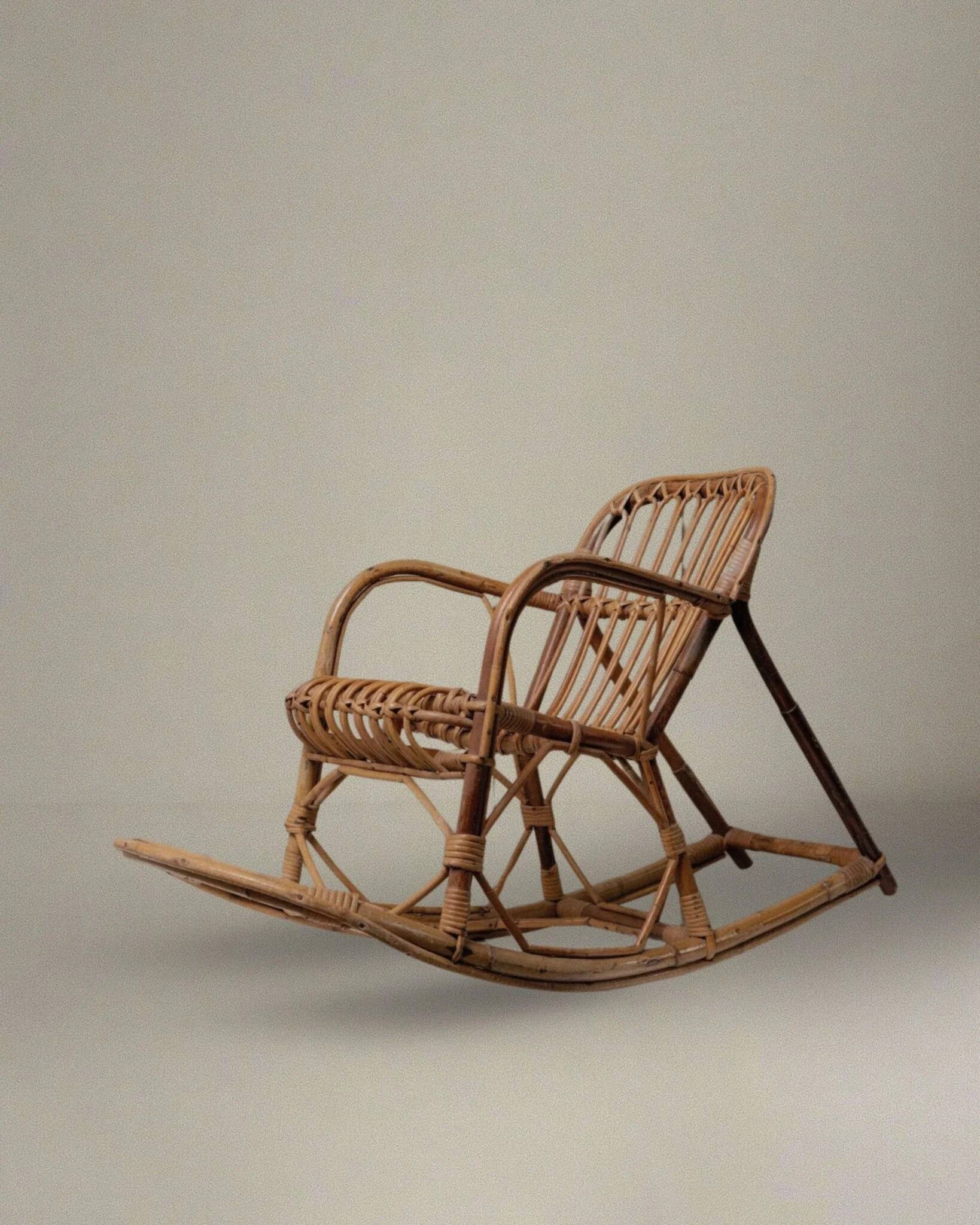 Vintage bamboo rocking chair for children - Bohemian chair - Mid-Century design - Italy 1970s