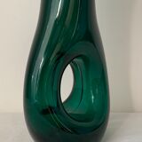 Vase vert en verre à creux hauteur 29 cm