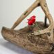 Vintage brutalist olive wood basket