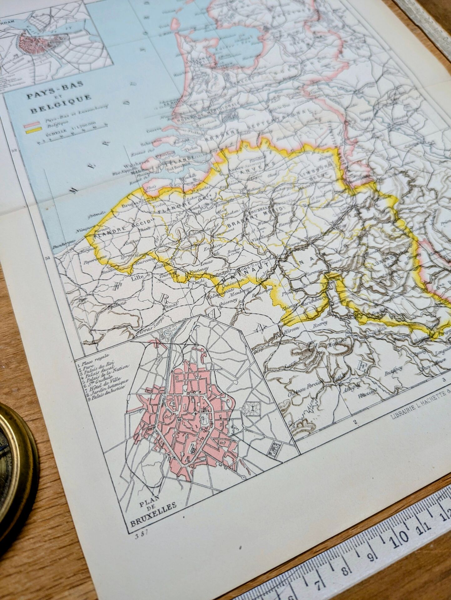 Netherlands and Belgium, period map, 1887, Authentic.
