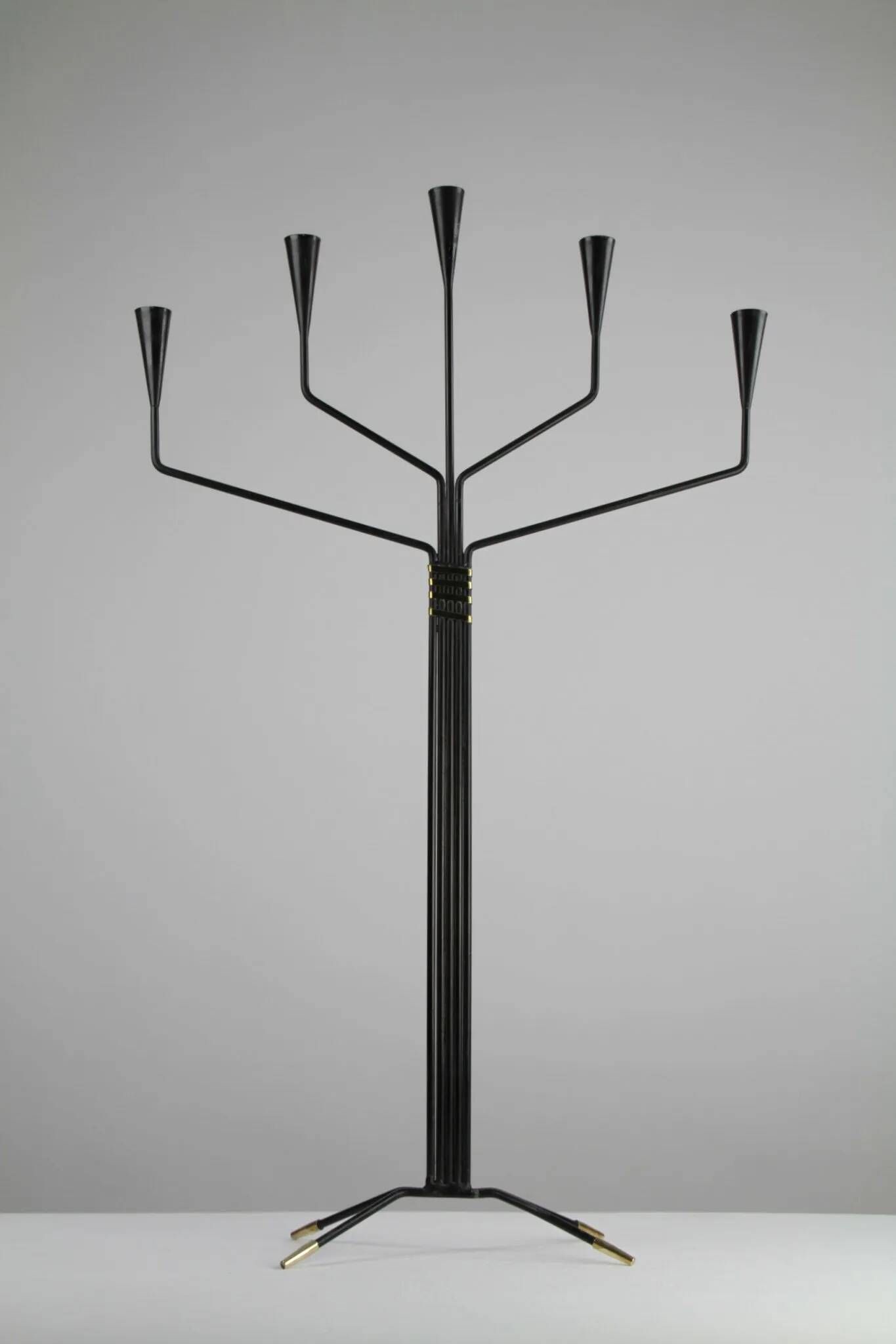 Floor Standing Candelabra with Black & Brass Details – by Gunnar Ander for Ystad-Metall – Sweden, 1960s