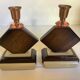 Pair of geometric wooden candlesticks from the 1950s.