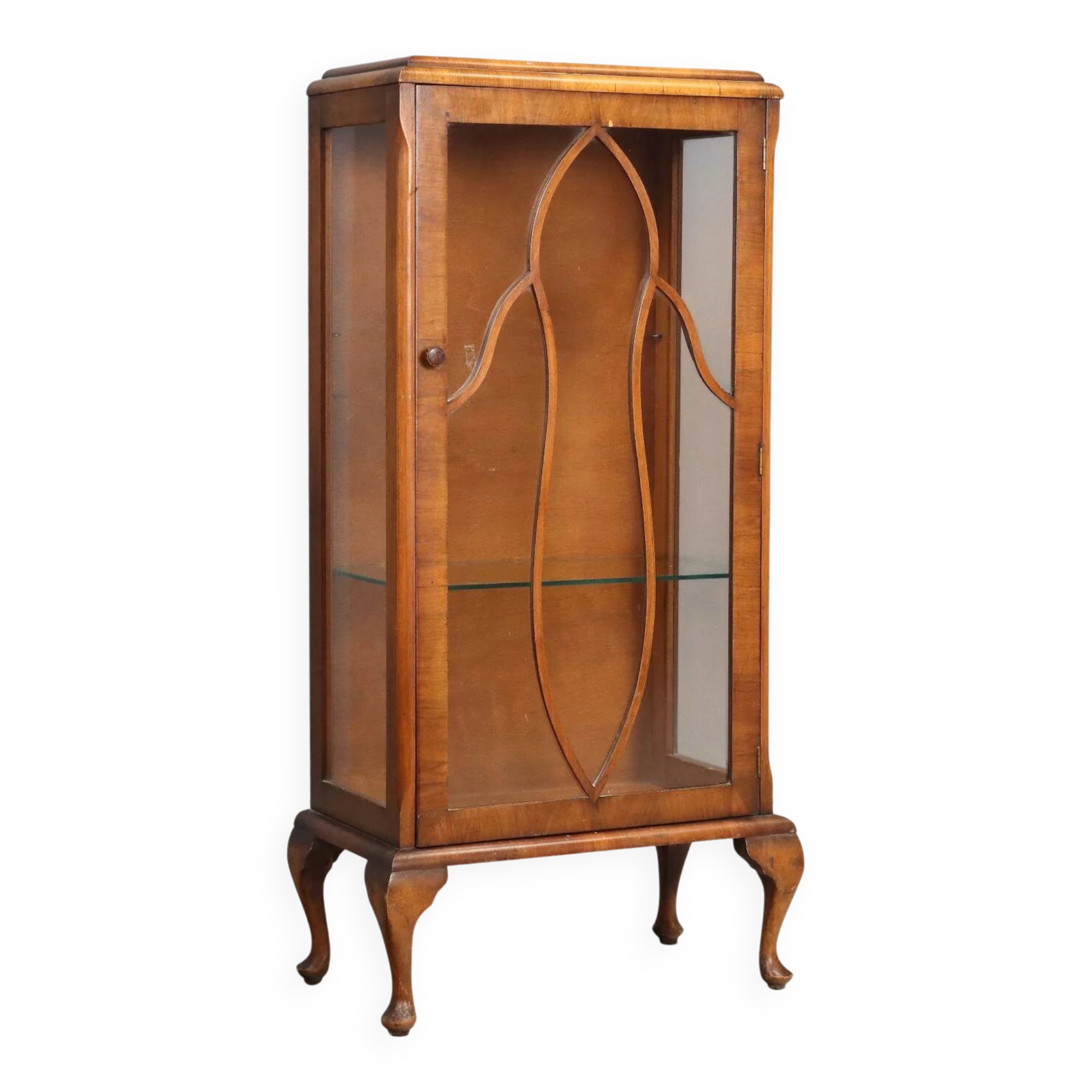 Small antique Art Nouveau display cabinet in walnut and glass, 20th century.