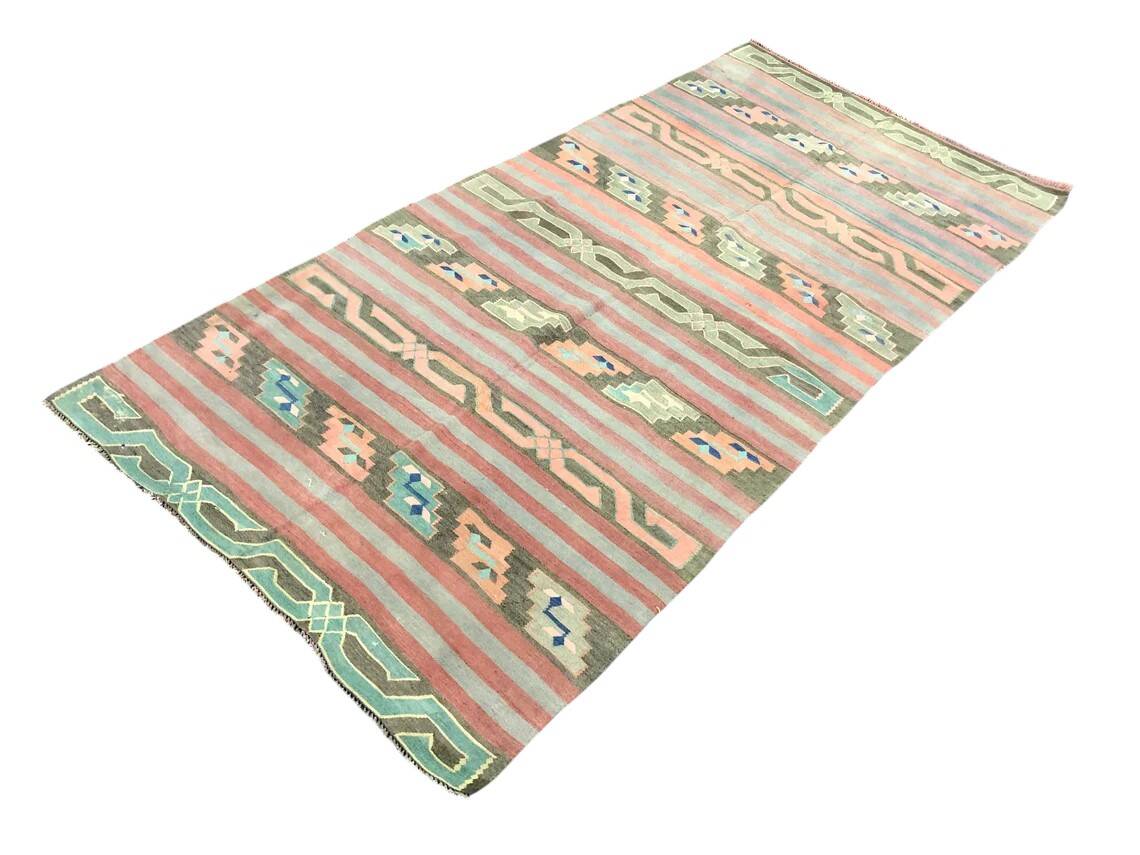 Stripe Oushak Handwoven Tribal Kilim Rug