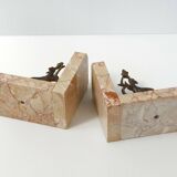 Vintage bronze & marble fawn bookends 1940s 50s